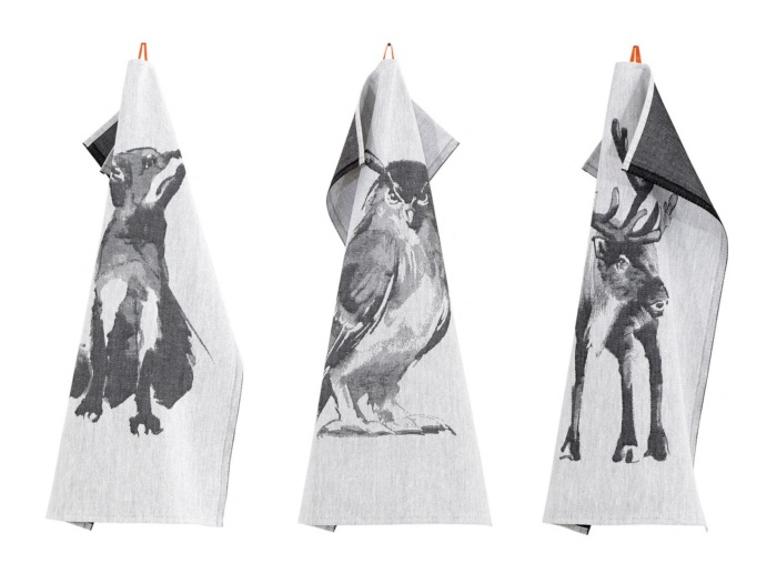 Fox, owl and reindeer kitchen towel