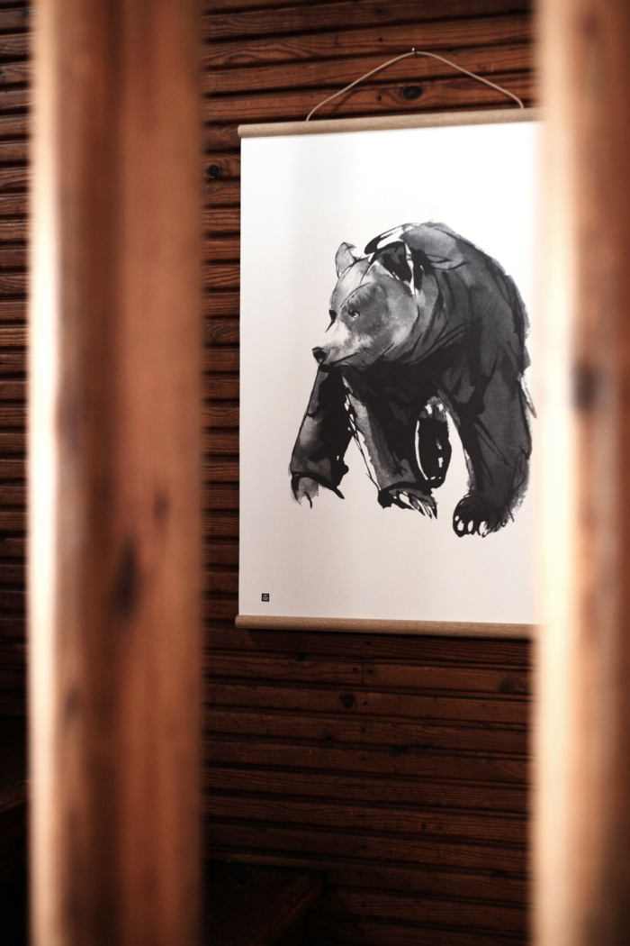 Black & white gentle bear framed print