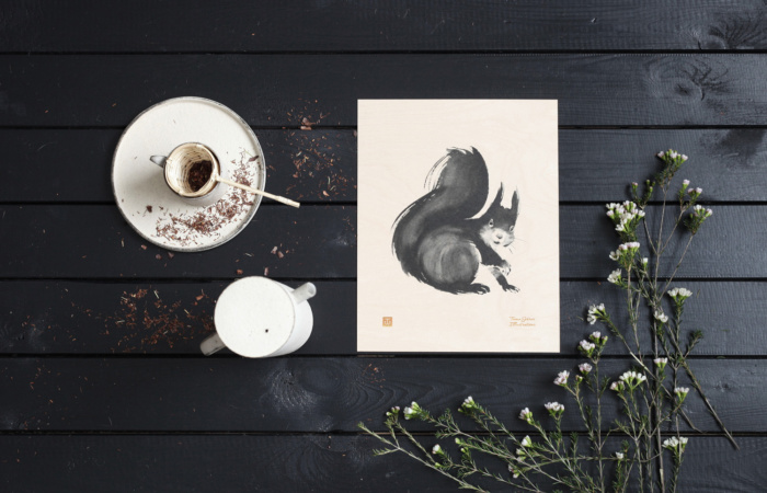 Squirrel plywood print