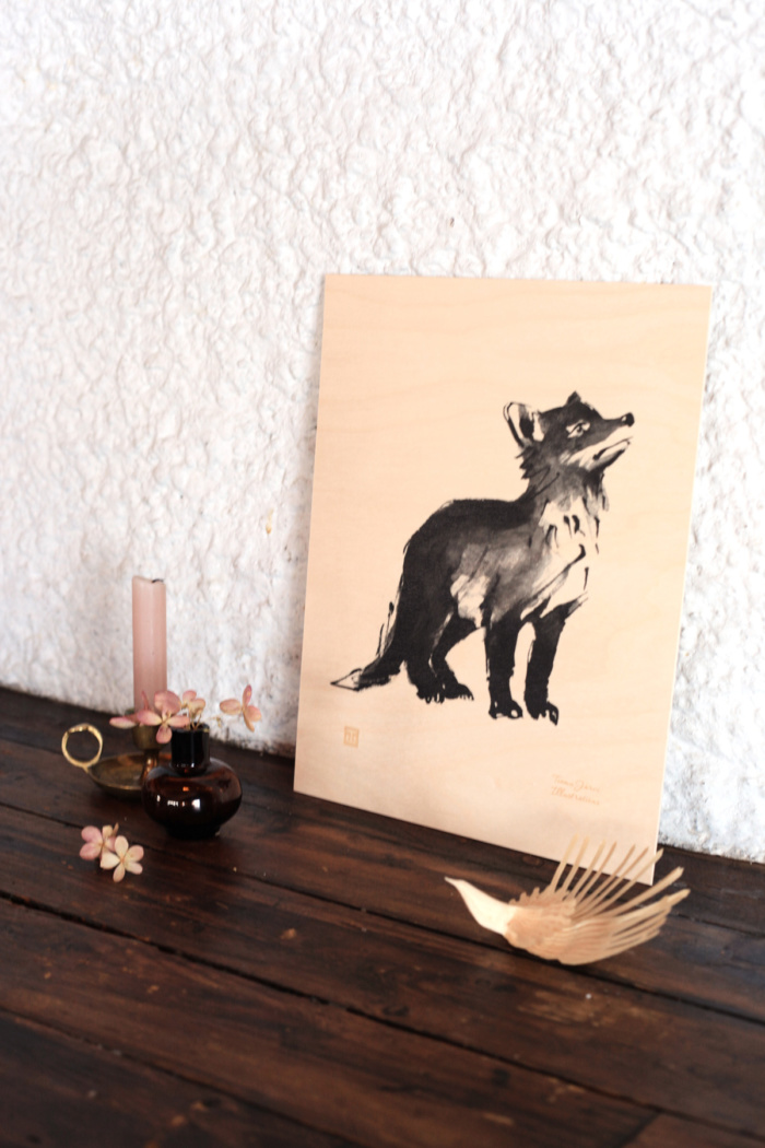 fox cub plywood art print