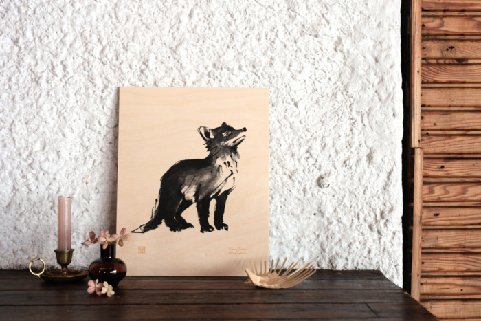 fox cub plywood art print poster