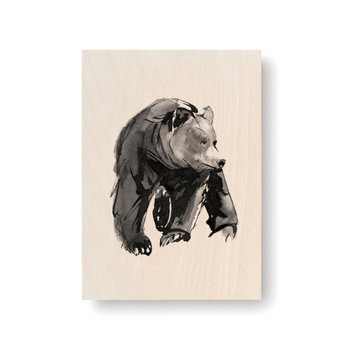 Gentle Bear plywood art postcard