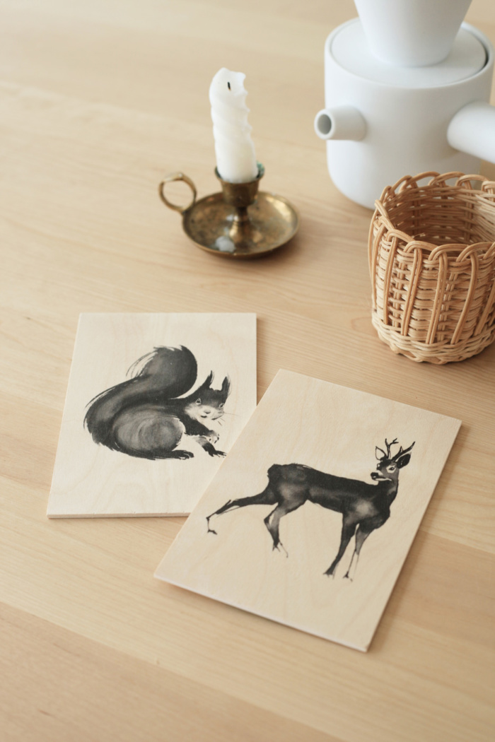 Squirrel and deer plywood art cards