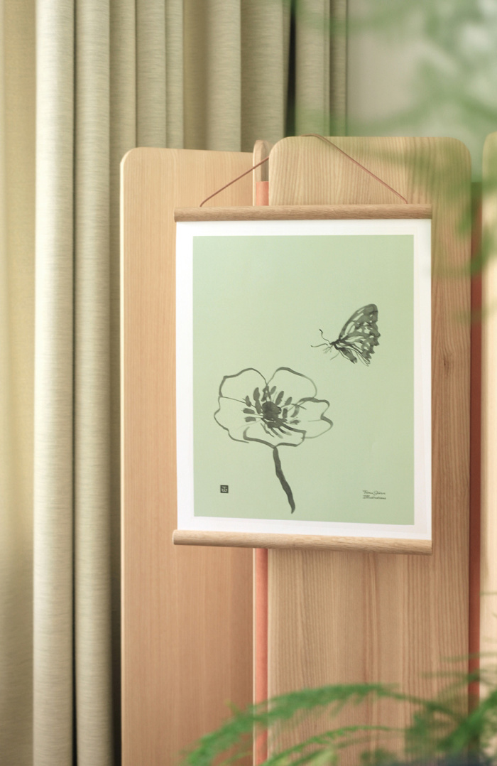 Mint green butterfly poster on a wall art on wooden frame