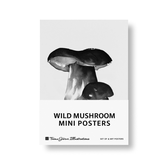 Black & White wild mushroom paper mini posters set